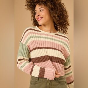 Altar’d State Harlow Textured Pullover Sweater Multicolor Striped Crop Size XL